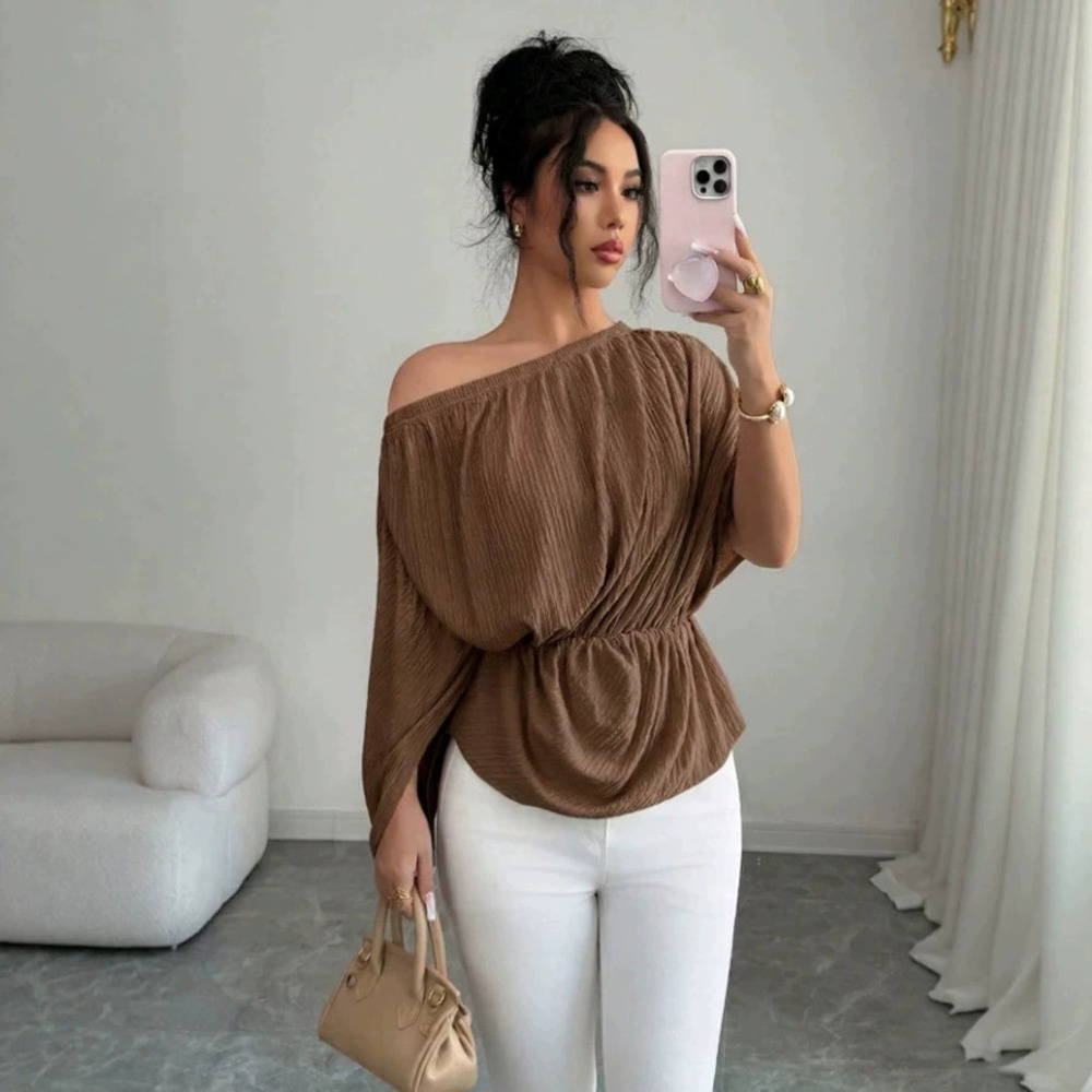 Zara Fusion Design One Shoulder Top Solid Color Casual